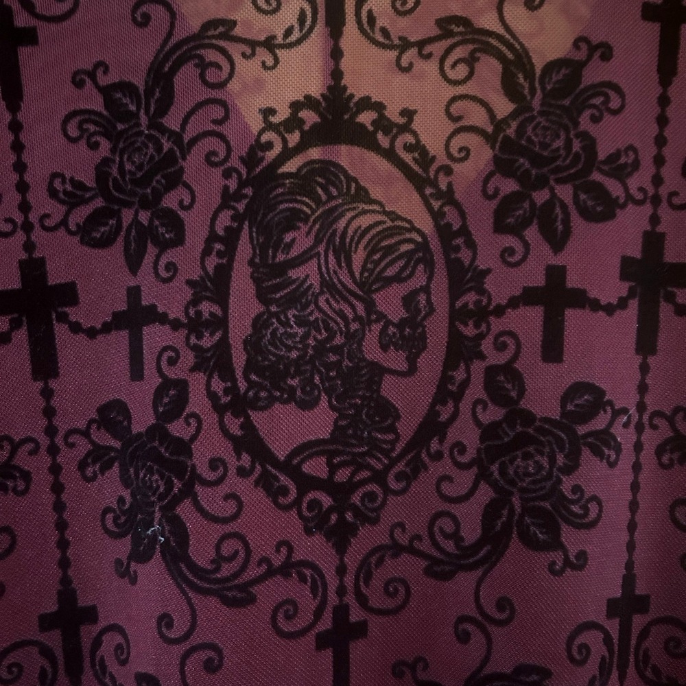 Unique Vintage Kaftan Dress OS Plus Burton Catrina Burgundy Velvet Gothic Witchy - Picture 5 of 8